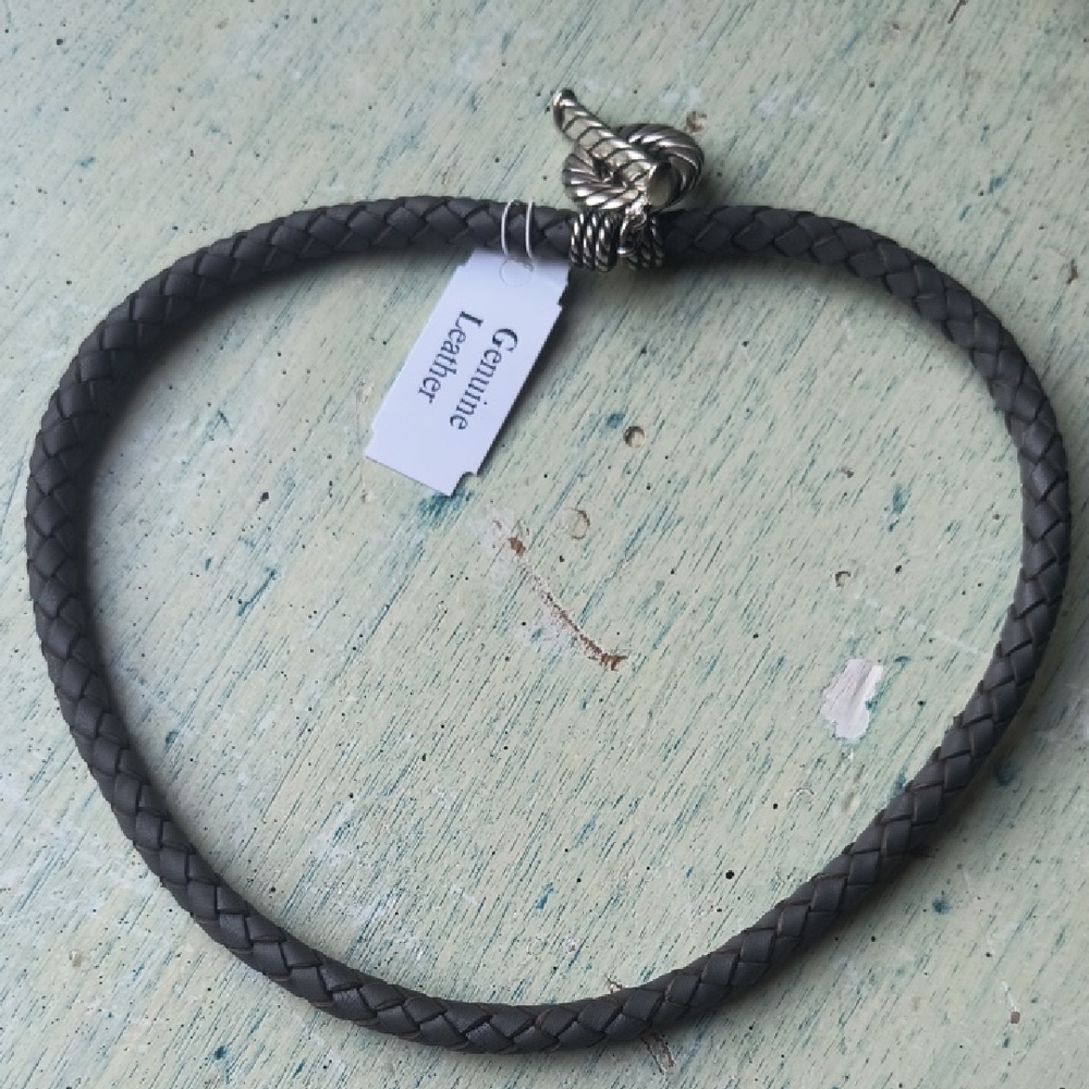 Grey Braided Leather Necklace